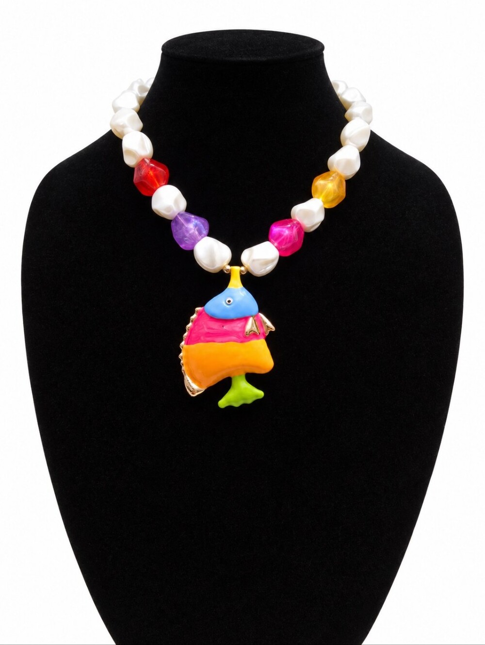 Colorful Fish Pendant Pearl Necklace - Multicolor
